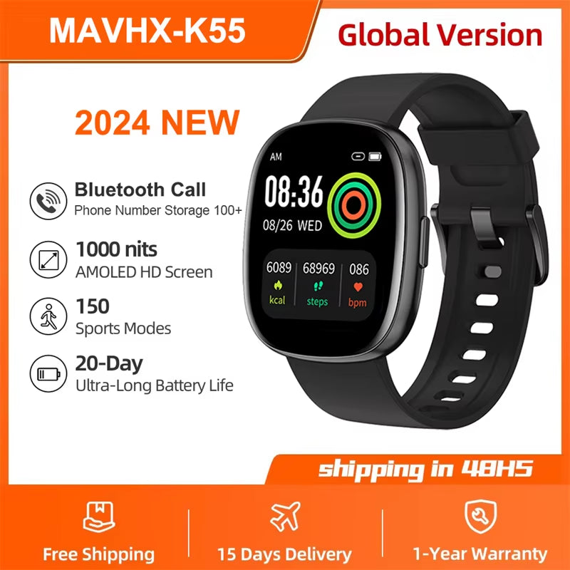 For Android Xiaomi Sport GPS Smart Watch Women 1.83'' HD AMOLED Full Touch Screen IP68 Waterproof Bluetooth Call Smartwatch 2024