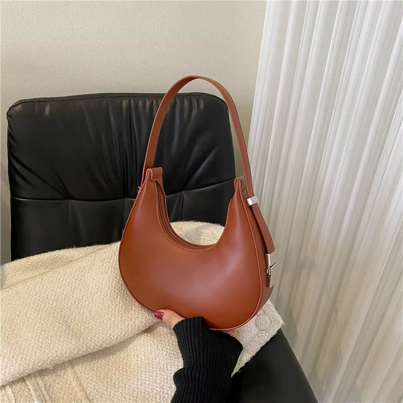 Fashion PU Leather Underarm Bags Women Clutch Handbags Single Shoulder Bag Ladies Trendy Simple Hobos Bag Female Totes