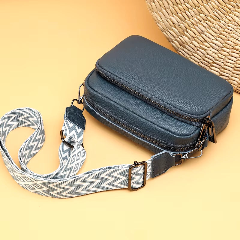 100% Cowhide Crossbody Cowhide Cell Phone Shoulder Bag Genuine Leather Messenger Bag Fashion Daily Use for Women Wallet Handbag