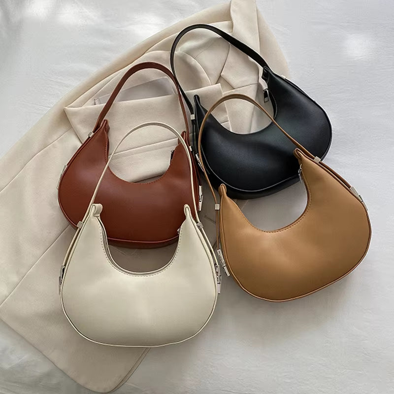 Fashion PU Leather Underarm Bags Women Clutch Handbags Single Shoulder Bag Ladies Trendy Simple Hobos Bag Female Totes