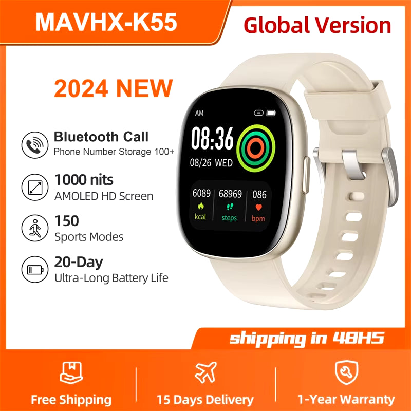 For Android Xiaomi Sport GPS Smart Watch Women 1.83'' HD AMOLED Full Touch Screen IP68 Waterproof Bluetooth Call Smartwatch 2024