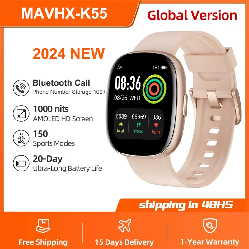 For Android Xiaomi Sport GPS Smart Watch Women 1.83'' HD AMOLED Full Touch Screen IP68 Waterproof Bluetooth Call Smartwatch 2024